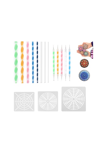 16 Adet Mandala Noktalama Araçları Kayaları Boyamak İçin Mandala Şablon Seti