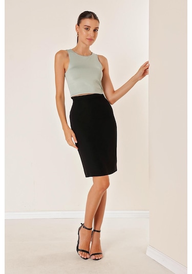 Astarlı İthal Krep Küp Etek - 34093 - Siyah