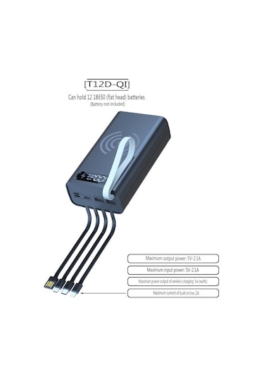 T12d 18650 Dıy Power Bank Tabanı Tip C Mikro Usb Kablo El Feneri Hızlı Power Bank Kılıfı 18650 Pil Tutucu Şarj Kutusu Kabuğu Siyah