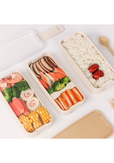 Ranyeek Öğrenci Ve Ofis Çalışanı İçin Üç Katlı Buğday Saplı Bölmeli Plastik Mutfak Sandviç Kutusu Pembe Diğer