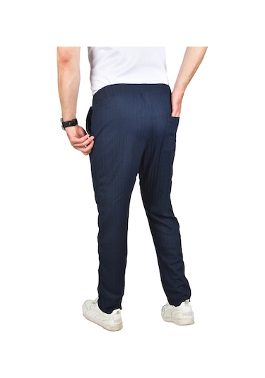 Deepsea Erkek Lacivert Rahat Kesim Örme Kumaş Beli Lastikli İnce Spor Pantolon 2502216 Lacivert