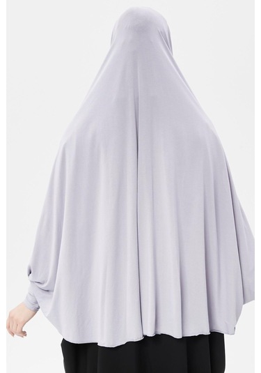 Kollu Sufle Çarşaf Üstü Peçeli Pratik Tesettür Hijab - Nikaplı Namaz Örtüsü Gri