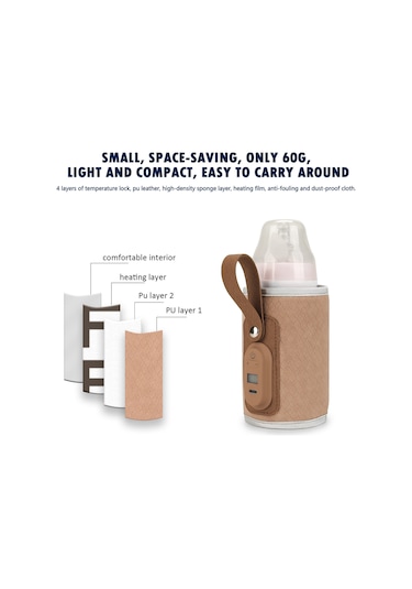 Maiyame Usb Sıcaklık Regülatörlü Dışarıda Kullanıma Uygun Anne Çanta, Bebek Biberonlarını Sabit Sıcaklıkta Tutabilir, Isıtabilir - Bej Diğer