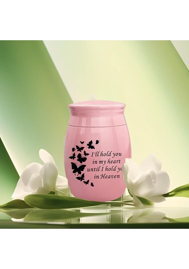 Homyl Çinko Alaşım Pet Urns Konteyner Kavanoz Kelebek-pembe Altın