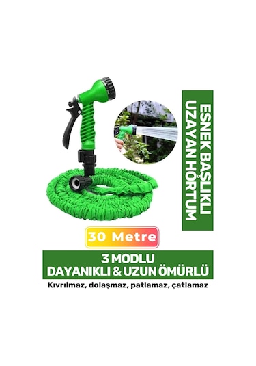 Premium Dolaşmaz Kırılmaz 7 Kademe Uzayan Bahçe Sulama Araç Yıkama Tabancalı 30 Metre Sihirli Hortum