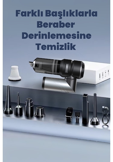 Yeni 16000pa Güçlü Portatif Vakumlu Ve Üflemeli Katlanabilir Araç Içi Süpürge Pro Hl-121 Siyah