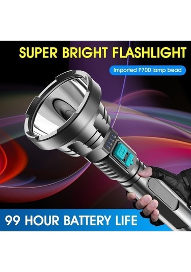 Geeksen P700 Led Işık Kaynağı Usb Şarjlı Fener, Ipx6 Su Geçirmez, 3 Seviye Parlaklık, 99 Saat Pil Ömrü, Akıllı Pil Göstergesi, Siyah Siyah
