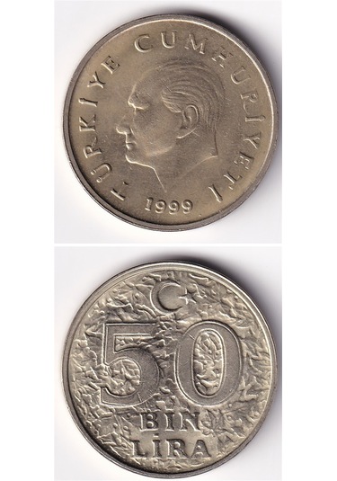 50.000 Lira 1999 Çil Eski Madeni Para