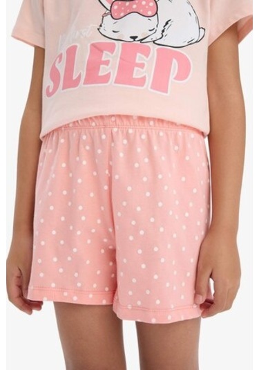 DeFacto   Kız Çocuk Pijama Takımı Baskılı Kısa Kollu Üst Esnek Belli Şort E6227A825HSPN212 Pembe