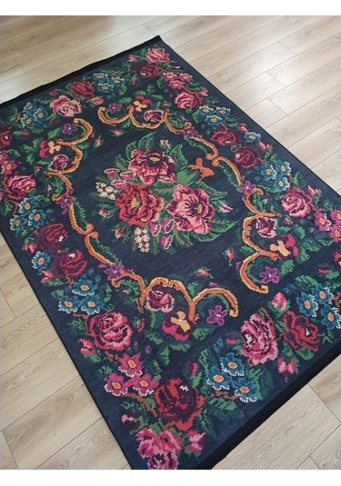 Çam Halı Gloria Td732 Siyah Karabağ Desen Dokuma Saçaklı Kilim