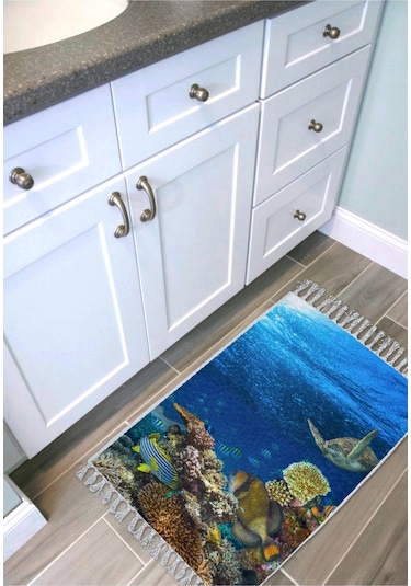 Zethome Aquarium Banyo Paspas ve Tek Kanat Duş Perdesi 1x180x200 Mavi