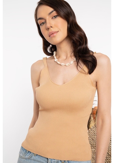 Aqe Fashion İp Askılı Camel Bluz Camel