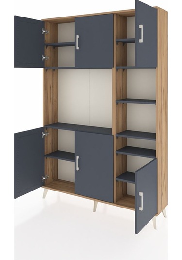 Arges Dolap 10 Raflı 6 Kapaklı 132x30x195 Çam-antrasit/antrasit Çam