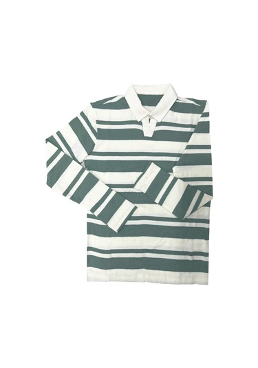 Fazra Polo Yaka Çizgili Triko Kazak 2025 Açık Yeşil