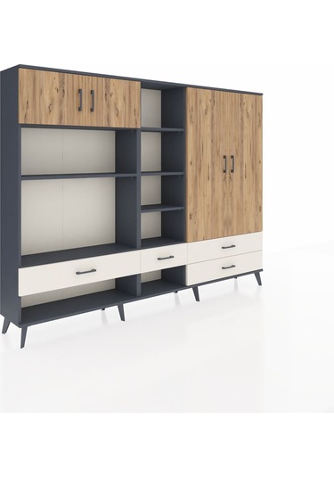 Arges Dolap 12 Raflı 4 Çekmeceli 4 Kapaklı 220x30x163 Antrasit-ça Antrasit-çam/aytaşı