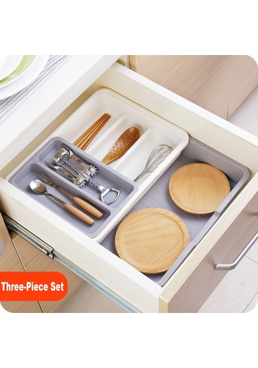 Xiyyadms Gri Genişletilebilir Çamaşır Kasası Organizasyon Aleti, 7 Bölmeli Çatal Kaşık Çubuk Saklama Kutusu, Çok Amaçlı Mutfak Dolap Düzenleyici Diğer