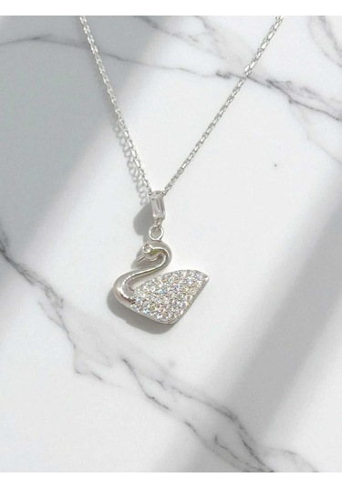 Taşlı Kuğu Figürlü 925 Ayar Gümüş Kolye Zarif Ve Işıltılı Tasarım Gümüş