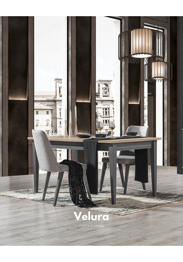 Cloud Yemek Odası Takımı Yemek Masası + 4 Adet Sandalye Antrasit - Ceviz