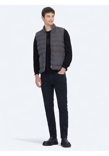 Kip Gri Regular Fit Dik Yaka Casual Dokuma Spor Yelek Gri