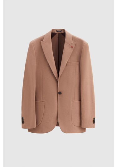Twn Slim Fit Kahverengi Armürlü Uçan Blazer Kumaş Ceket 4ef04zb024092 Kahve