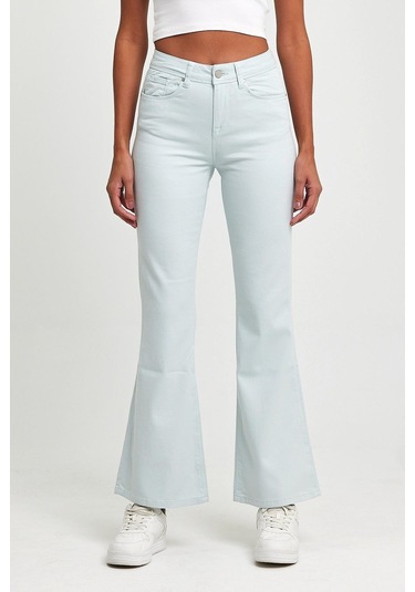 Explode - Kadın Buz Mavi Likralı 5 Cep Flare Pantolon-buz Mavi Buz Mavi