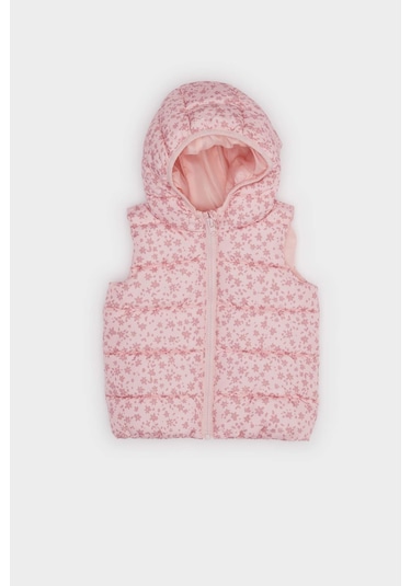 Defacto Kız Bebek Rüzgar Geçirmez Su İtici Kapüşonlu Desenli Şişme Yelek E7355a525aupn99 Pembe