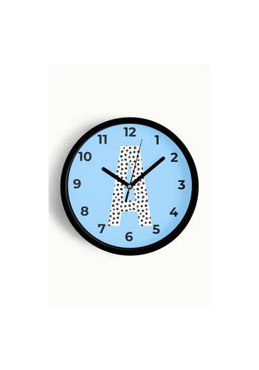 A Harfi Erkek Odası Duvar Saati - 30cm - Önü Camlı Siyah Kasa - Sessiz Mekanizma-jh1150 Siyah