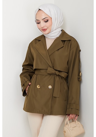 Nehar Rüzgarlıklı Astarlı Trenç 1621 - Haki Haki