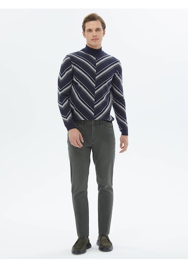 Kip Lacivert Yarım Balıkçı Yaka Desenli Pamuk Karışımlı Triko Çok Renkli