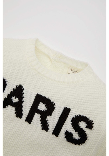 DeFacto Kız Bebek Yazı Baskılı Bisiklet Yaka Triko Kazak C8089A524AUBG744 Bej