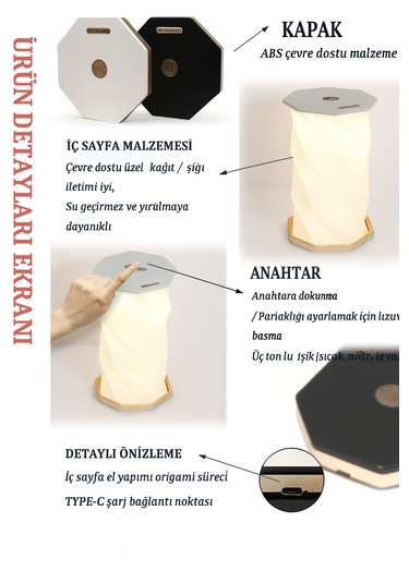 Katlanabilir Kağıt Lamba Sıcak Işık, Kademesiz Kısılabilir