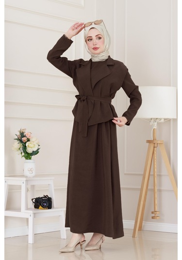 Tensel Yelekli Asel Elbise-kahverengi-5043 Kahverengi