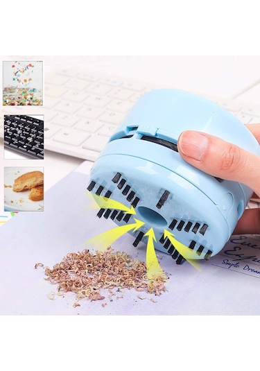 Samdoo Tw8050 Mavi El Tutan Mini Elektrikli Süpürge - Ev, Masaüstü Ve Araç İçin Küçük Boy Temizlik Aleti Beyaz - Gri