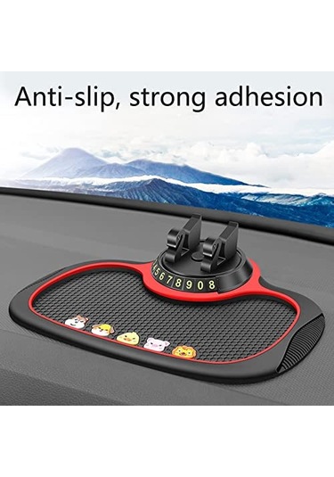 Jeemson Araba İçin Telefon Tutucu + Numara Gizleyici, Pvc Antirayak Dashboard Mat, 360 Döner, Göz Kırpıcı/kalem Tutucu, Kırmızı Kırmızı
