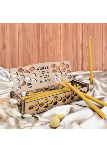 Özel Tasarım Ahşap Kutu İçinde El Yapımı Bal Mumu Seti