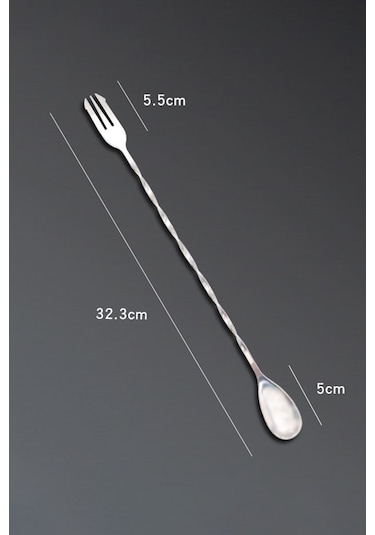 304 Çelik 32 Cm Çatallı Kokteyl Karıştırma Barmen Kaşığı Cin582 Gri