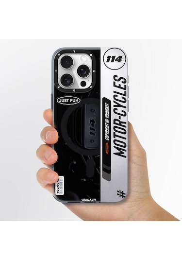 İphone 15 Pro Uyumlu Kılıf Magsafe Şarj Özellikli Youngkit Motorcycle Legend Serisi Kapak Siyah