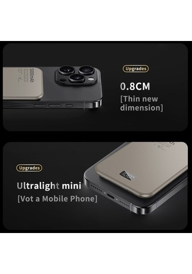 Tongxida T57 Alüminyum Alaşımlı Ultra-ince Dijital Ekranlı 5000mah Manyetik Kablosuz Şarj Güç Bankası Altın Gold Altın Gold
