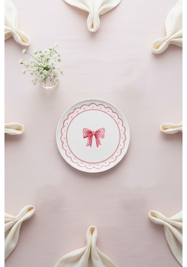 Bernardo Ribbon 6 Parça Pasta Takımı Beyaz - Pembe