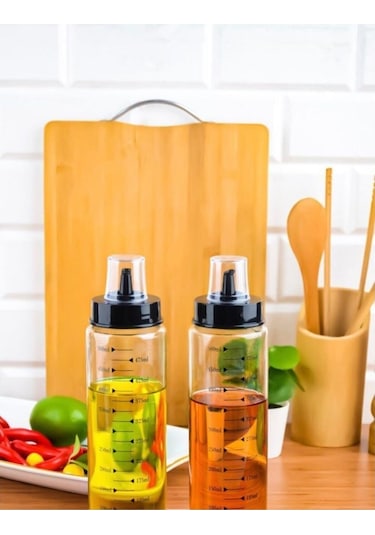 Paçi Siyah Kapaklı 2 Li 500 Ml Damlatmaz Akıllı Cam Yağdanlık Sirkelik