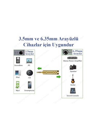 Gold Plated 3.5 Mm Erkek - 6.35 Mm Dişi Dönüştürücü Jack Adaptör
