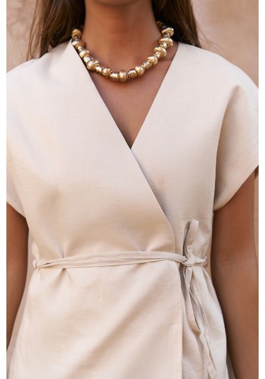 Fiametta Salaş Taş Keten Yelek Etek Takım Taş