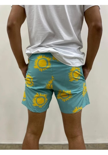 Nwp Yeşil Güneş Detaylı Slim Fit Deniz Şortu Yeşil
