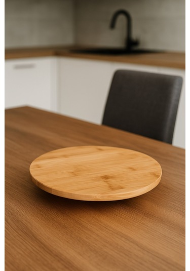 Qerhome Bambu Top Ayaklı Yvarlak Sunumluk 25 Cm Alg Beyaz