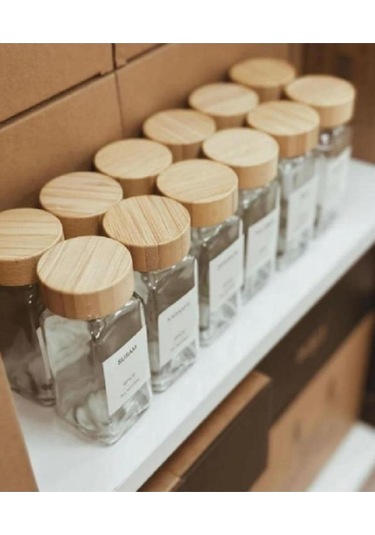 Bambu Kapaklı 12 Adet Cam Baharatlık Seti 120 Ml Bambu