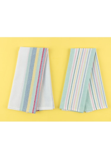 Madame Coco Jeanne 2'Li Yıkamalı Mutfak Havlu Seti - Beyaz/Mint Yeşili