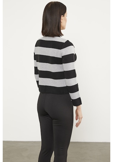 Çizgili Kısa Triko Hırka - Siyah 001