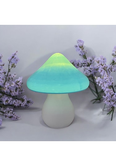Led Mantar Gece Lambası Pilli, Renkli Ve Dekoratif Işık Mavi