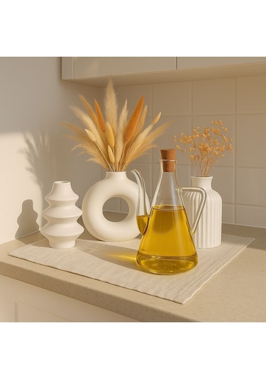 Morponi Borosilikat Cam Akasya Kapaklı Glazzy Yağlık 750 Ml+750 Ml 2 Adet Standsız Şeffaf