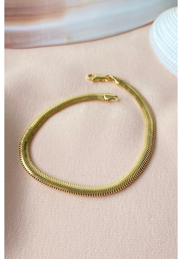 Zümrüt Sarraf 14 Ayar Yeşil Altın Kadın Tondo Ezme Zincir Bilekli Sarı Altın